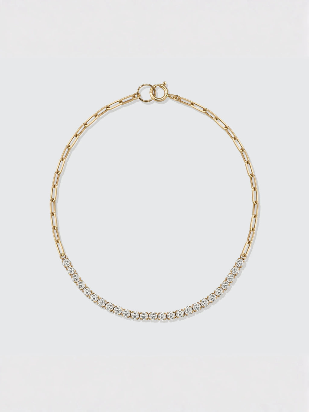 Diamond Tennis Bar Paperclip Chain Bracelet | 18K Yellow Gold