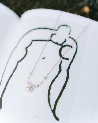 Embroidery of a horse head with a necklace on fabric