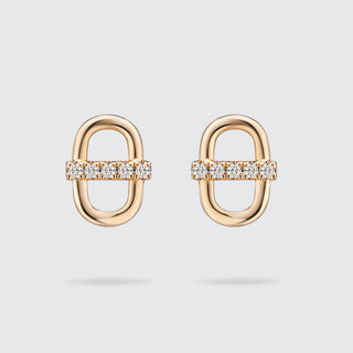 Diamond Oval Link Stud Earrings | 18K Yellow Gold