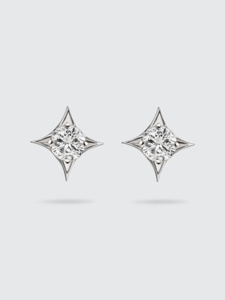 North Star Diamond Stud Earrings | 18K White Gold