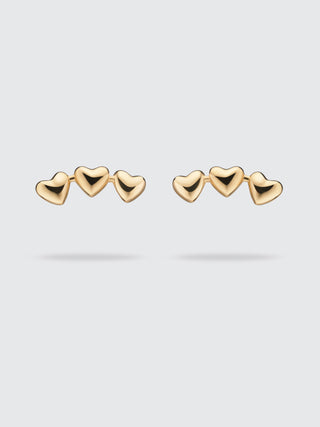 Triple Heart Arched Studs | 18K Yellow Gold