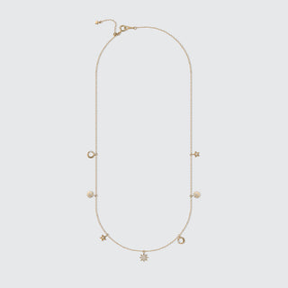 Sun, Moon, & Star Station Necklace | 18K Yellow Gold