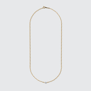 Oval Diamond Paperclip Chain Solitaire Necklace | 18K Yellow Gold
