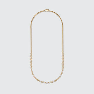 Diamond Tennis-Front Wheat Chain Necklace | 18K Yellow Gold