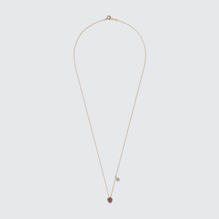 Pavé Strawberry & Flower Charm Necklace | 18K Yellow Gold