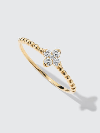 Diamond Floral Beaded Band Ring | 18K Yellow Gold