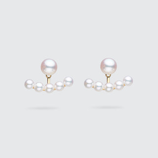 Japanese Akoya Pearl Stud with Curved Pearl Drop Earrings | 18K Yellow Gold