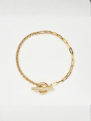 Two-Tone Elongated Oval Link Toggle Bracelet | 18K Yellow Gold