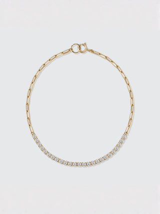 Diamond Tennis Bar Paperclip Chain Bracelet | 18K Yellow Gold