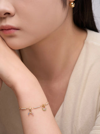 Three-Station Petite Pavé Diamond Station Bracelet | 18K Yellow Gold