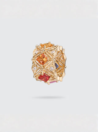 Diamond & Sapphire Lattice Slider Charm | 18K Yellow Gold