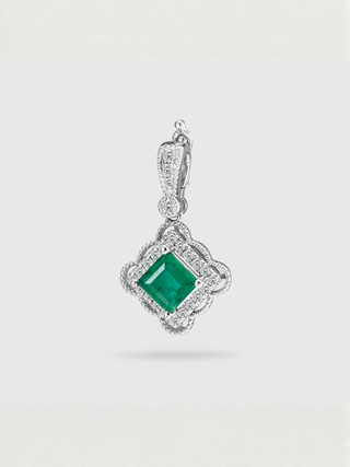 Emerald Princess Cut Diamond Charm Pendant | 18K White Gold