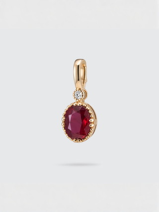 Oval Ruby Pendant Charm with Diamond Accent | 18K Yellow Gold