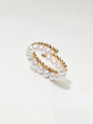 Japanese Akoya Pearl Bead Stretch Ring | 18K Yellow Gold