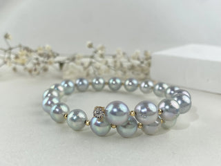 Japanese Akoya Pearl & Diamond Stretch Bracelet | 18K Yellow Gold