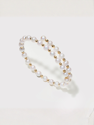 Japanese Akoya Pearl Gold Bead Stretch Bracelet | 18K Yellow Gold