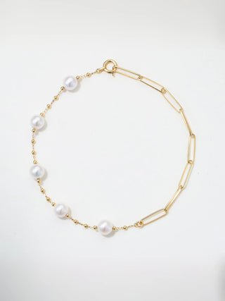 Japanese Akoya Pearl Paperclip Chain Bracelet  | 18K Yellow Gold