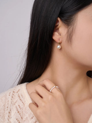 Japanese Akoya Pearl Bead Stretch Ring | 18K Yellow Gold