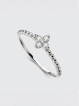 Diamond Clover Leaf Beaded Band Ring | PT900 Platinum